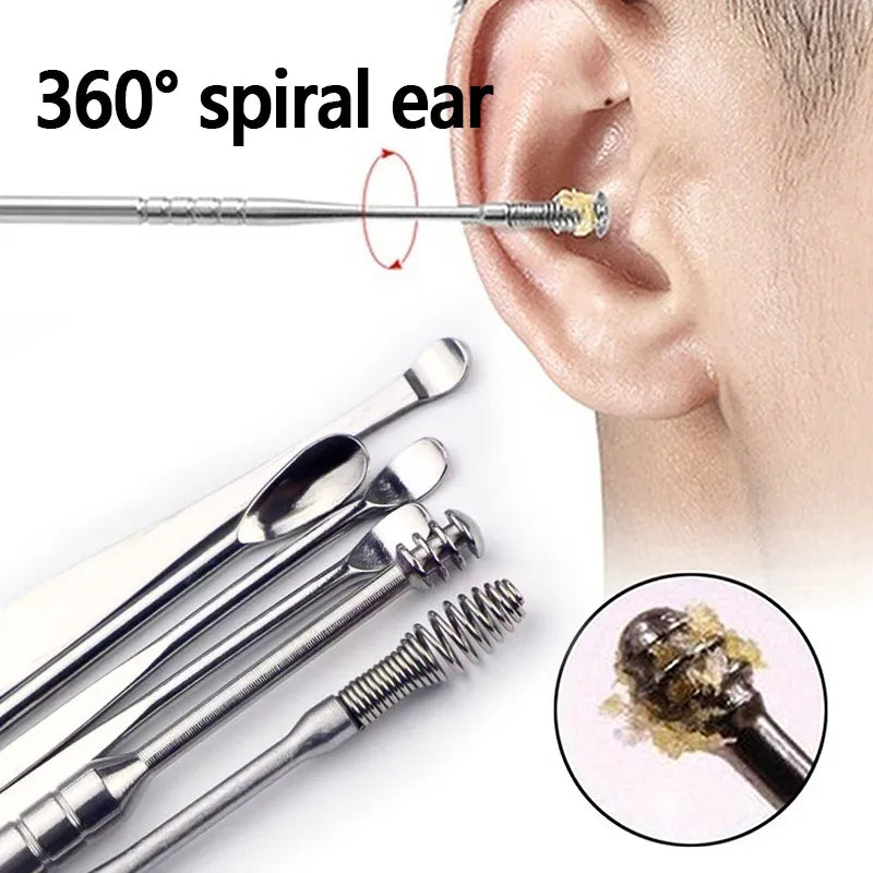 Ear Wax Cleaning Kit, 6 Pcs Ear Pick Tools, Wax Removal Kit, Ear Cleaning Tool Set, Spring Earwax Cleaner Tool for Children and Adult Multicolor