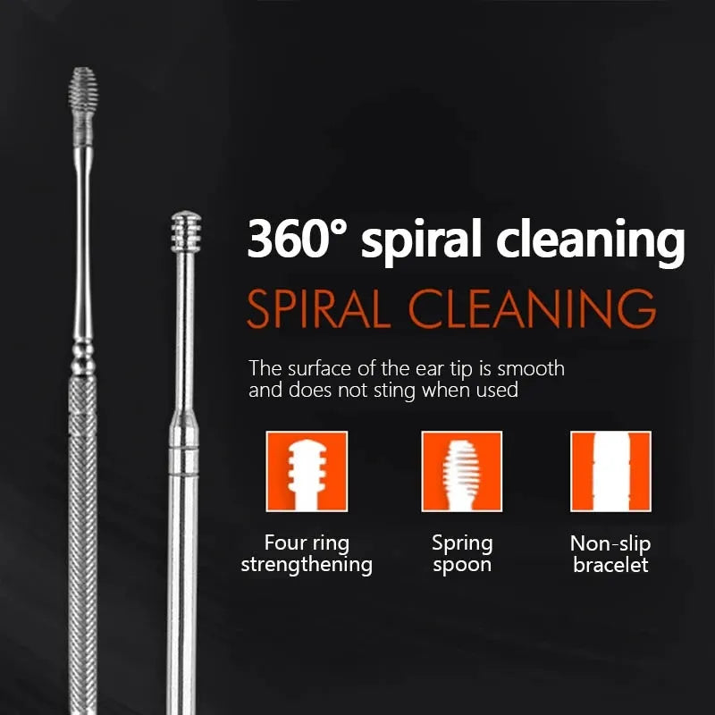 Ear Wax Cleaning Kit, 6 Pcs Ear Pick Tools, Wax Removal Kit, Ear Cleaning Tool Set, Spring Earwax Cleaner Tool for Children and Adult Multicolor