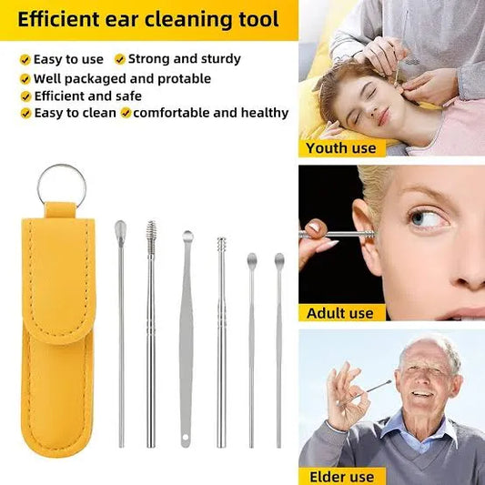 Ear Wax Cleaning Kit, 6 Pcs Ear Pick Tools, Wax Removal Kit, Ear Cleaning Tool Set, Spring Earwax Cleaner Tool for Children and Adult Multicolor