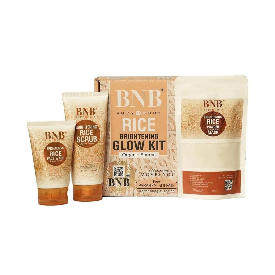 B.N.B Rice Facial Kit 3 in 1 Organic Brightening Glow Korean Face Scrub + Wash + Mask