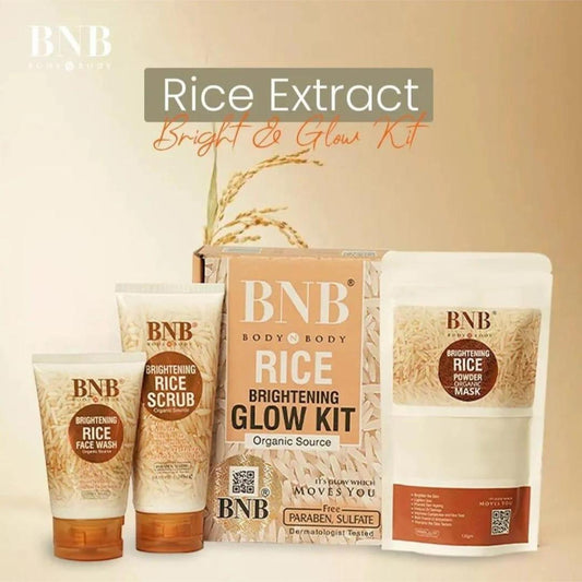 B.N.B Rice Facial Kit 3 in 1 Organic Brightening Glow Korean Face Scrub + Wash + Mask